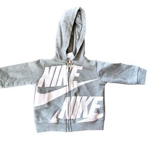 Nike Infant Zip Up Hoodie Jacket Gray White Logo Baby Sweatshirt 3 Months